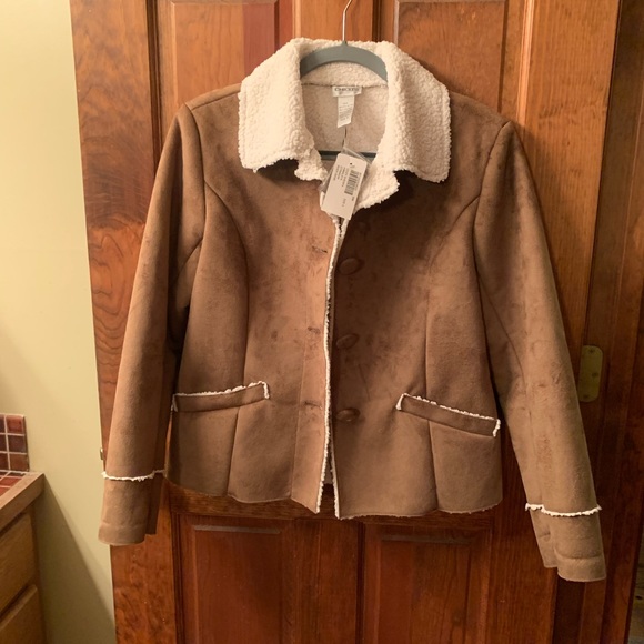Chico, NEW WITH TAGS, cozy SHERPA lined jacket. River bark BROWN. So- Soft. - Picture 7 of 9